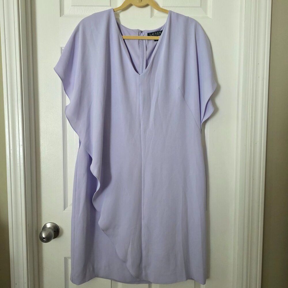 Ralph Lauren Lilac Flutter Sleeve V Neck Cocktail Dress Size 12